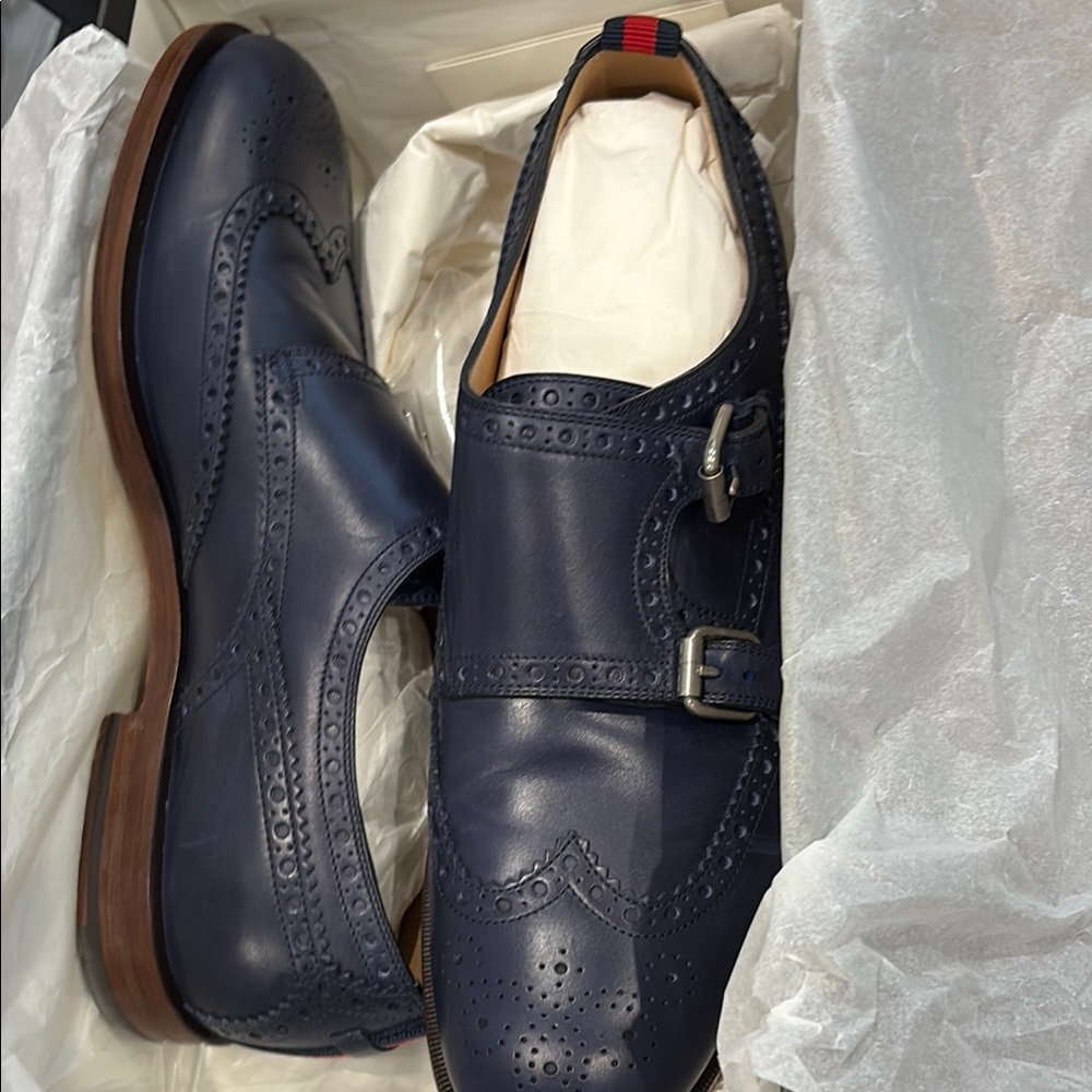 Men's Blue Leather Brogue Shoes GUCCI